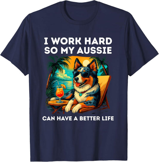 Blue Merle Australian Shepherd Lover Dog Design T-Shirt - T-Shirt | Navy