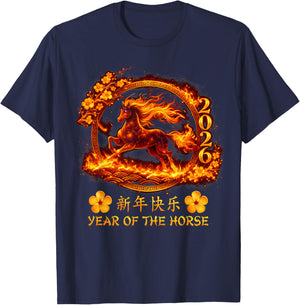 Year of The Fire Horse 2026 Lunar Chinese New Year Men Women T-Shirt - T-Shirt | Navy