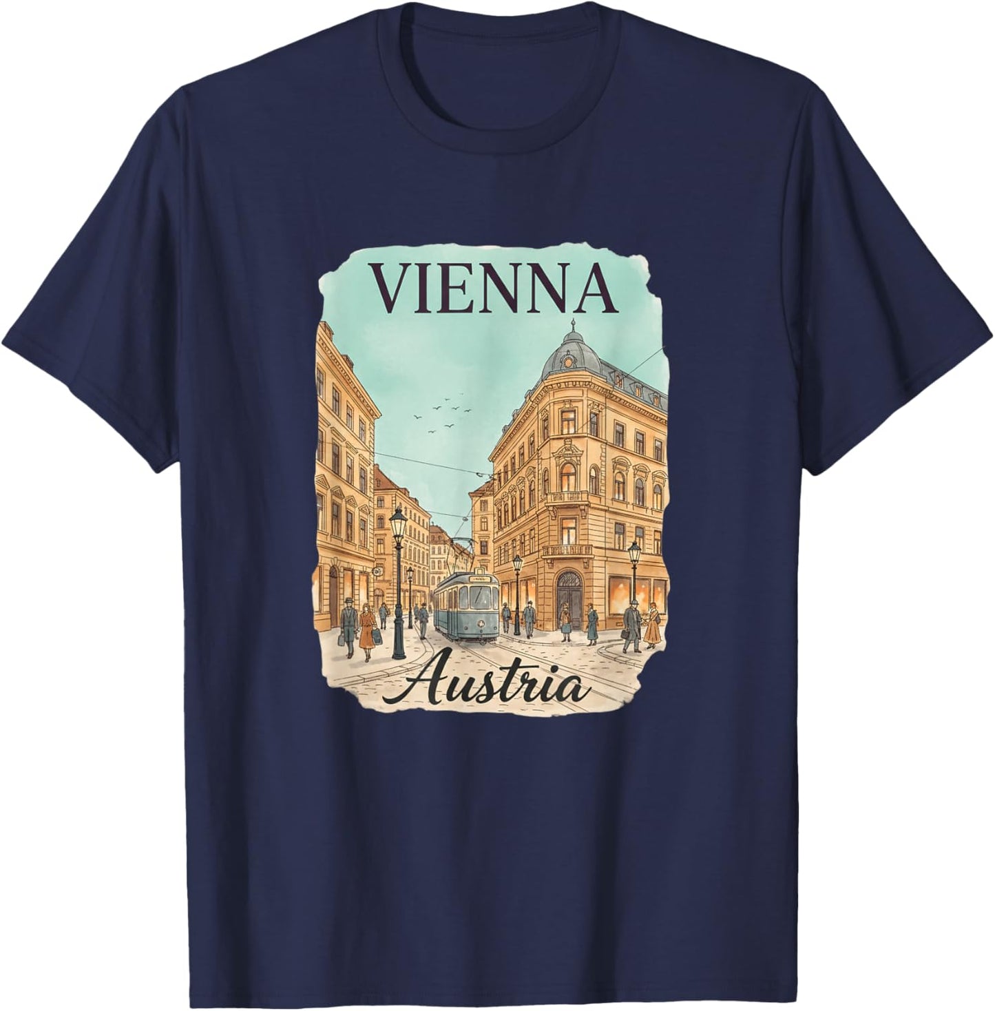 Vienna Austria Vintage Street Scene Travel Souvenir for Kids T-Shirt - T-Shirt | Navy