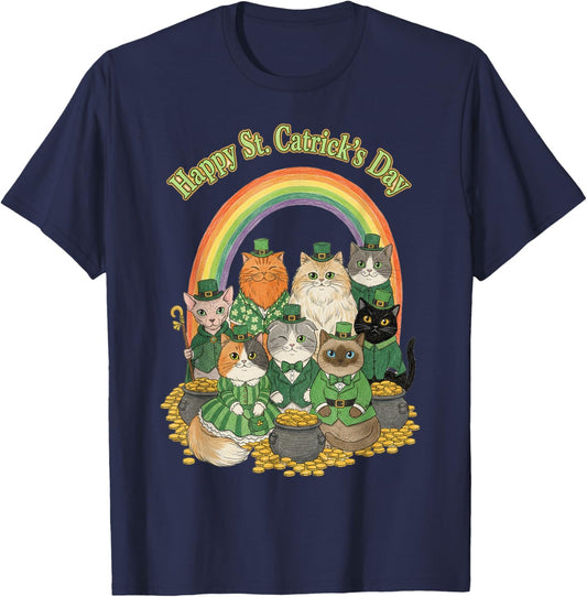Happy St Catricks Day Funny Irish Cat Cute St Patricks Day T-Shirt - T-Shirt | Navy