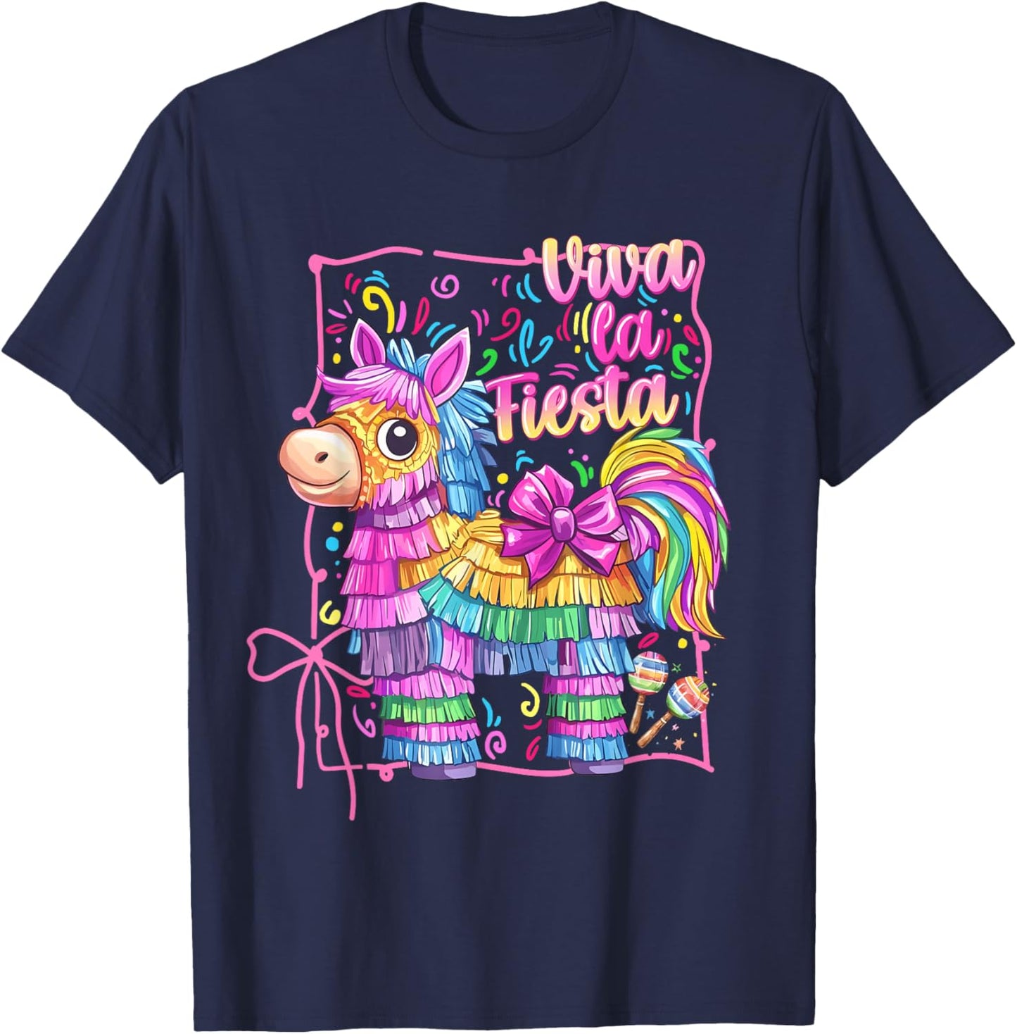 Viva La Fiesta Colorful Pinata Party Coquette Bow Girl Women T-Shirt - T-Shirt | Navy
