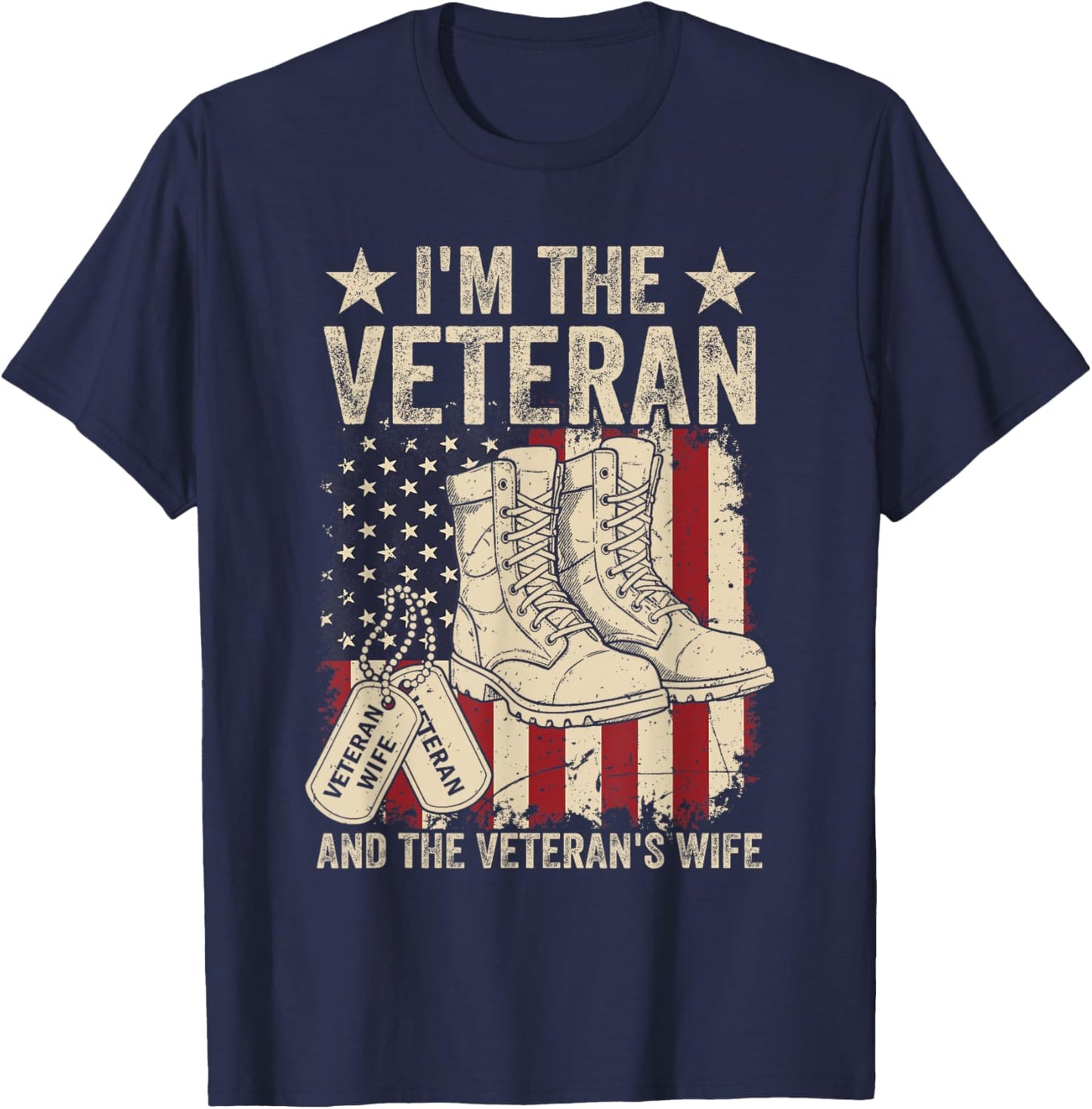 Veteran & Wife Proud American Veteran Wife Veterans Day T-Shirt - T-Shirt | Navy