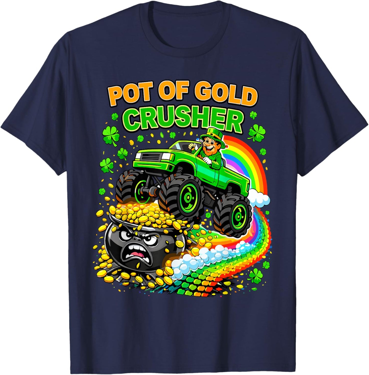 Pot of Gold Crusher Monster Truck St. Patrick’s Day Kids T-Shirt - T-Shirt | Navy