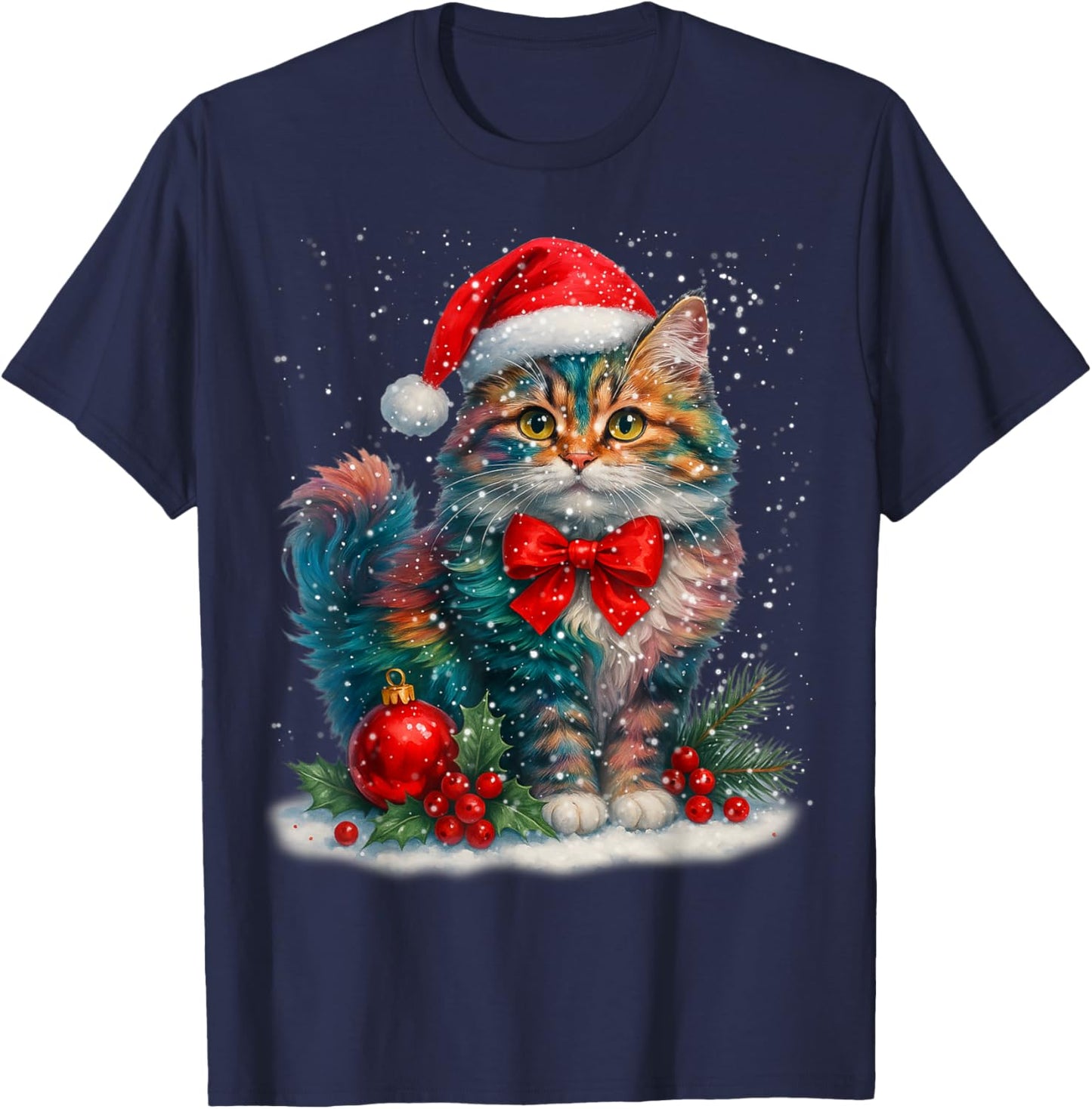 Cute Cat Santa Hat Red Coquette Christmas Xmas Women Girl T-Shirt - T-Shirt | Navy