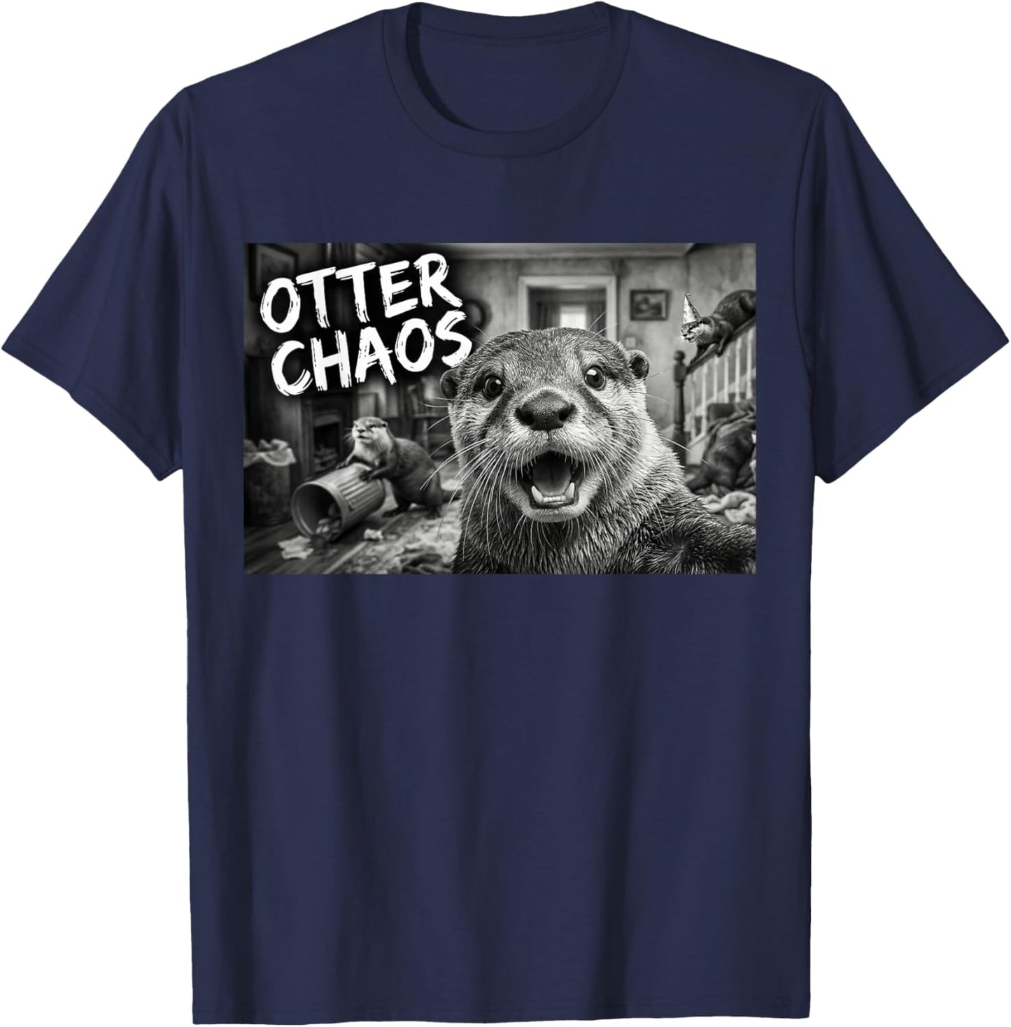 Otter Chaos Funny Animal Selfie Cute Meme T-Shirt - T-Shirt | Navy