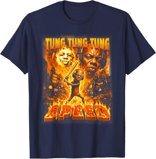 Tung Tung Speed Howling to the Speed Moon Face Graphic T-Shirt - T-Shirt | Navy