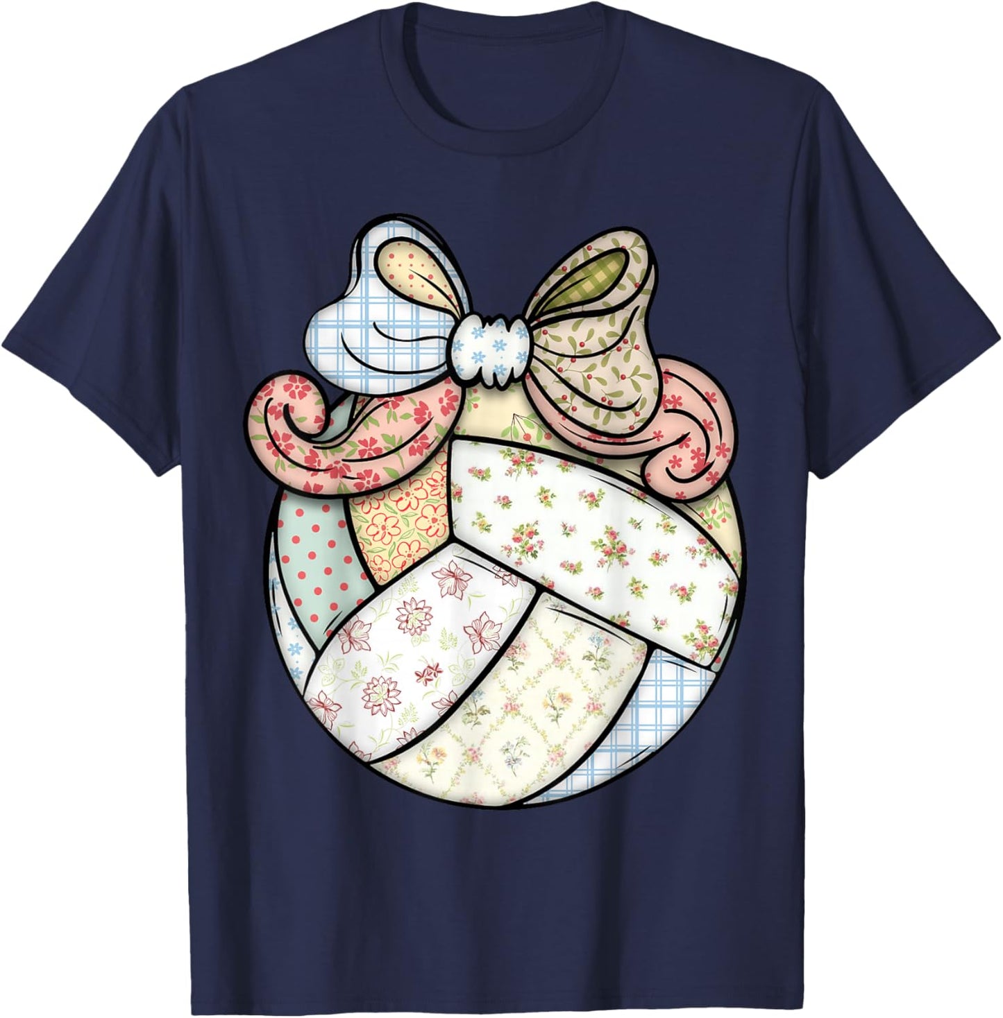 Cute Patchwork Volleyball Ball Player Sports Fan Girls Women T-Shirt - T-Shirt | Navy