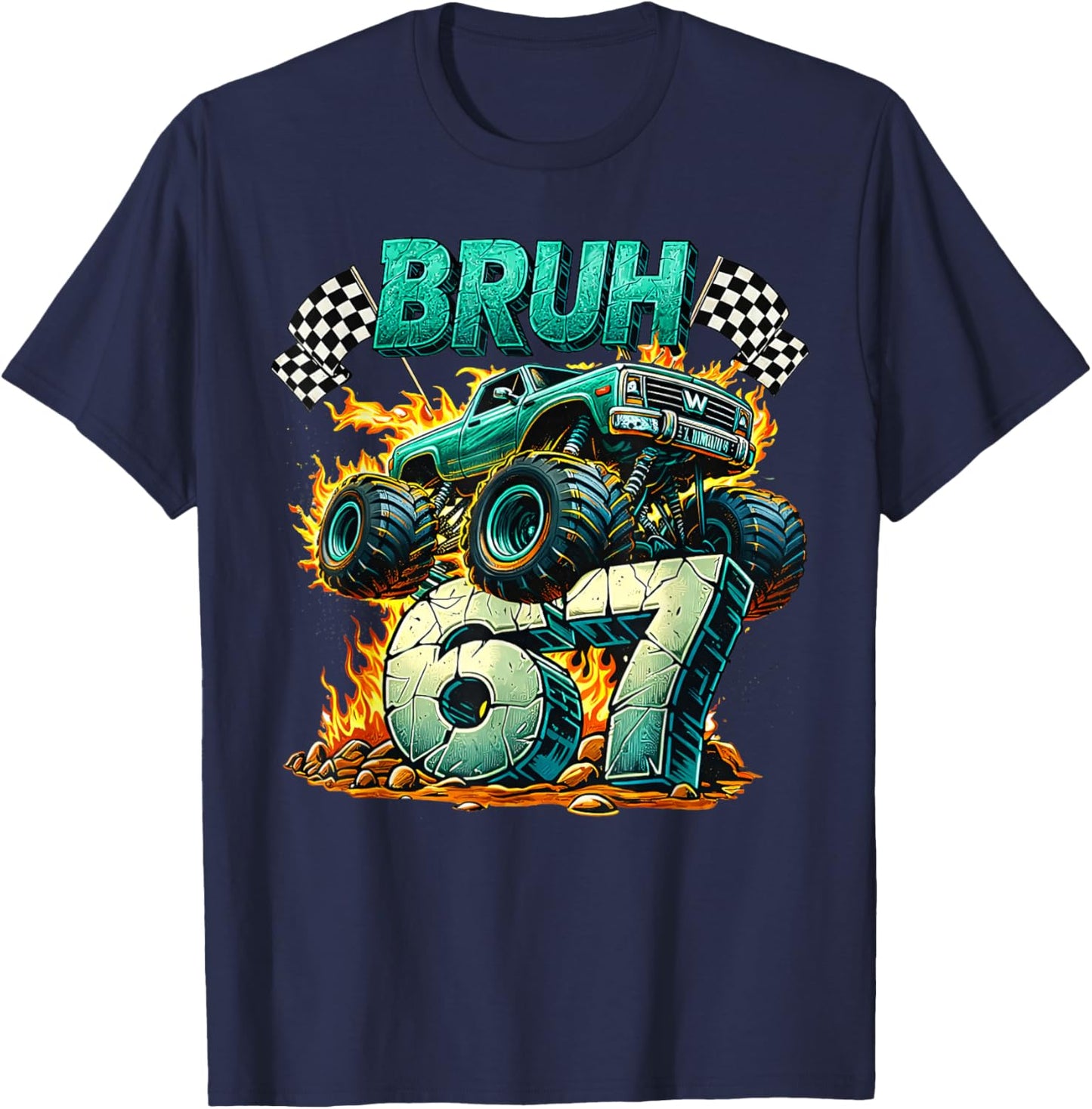 Bruh 67 Meme Funny Monster Truck 6 7 Costume Men Kids Boys T-Shirt - T-Shirt | Navy