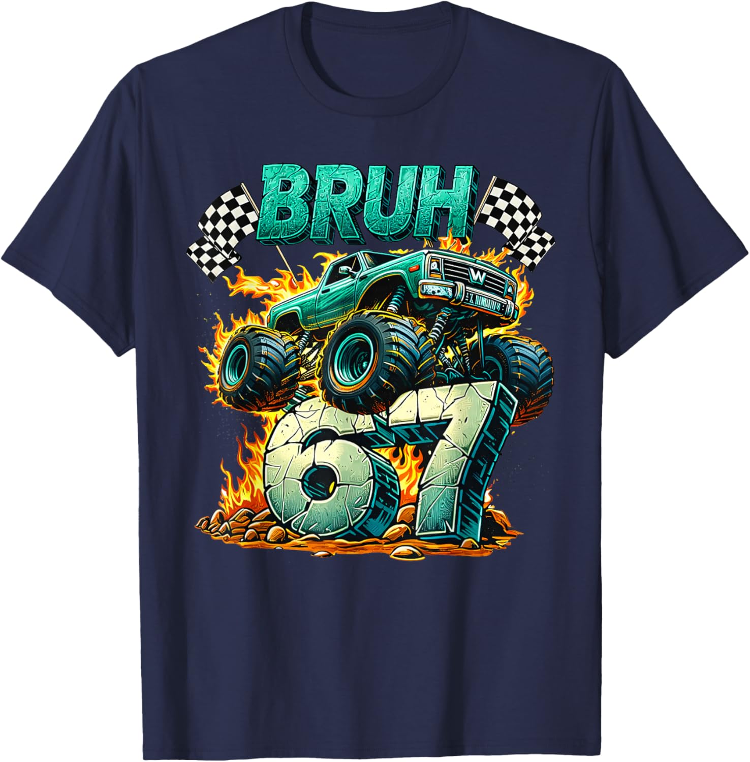 Bruh 67 Meme Funny Monster Truck 6 7 Costume Men Kids Boys T-Shirt - T-Shirt | Navy