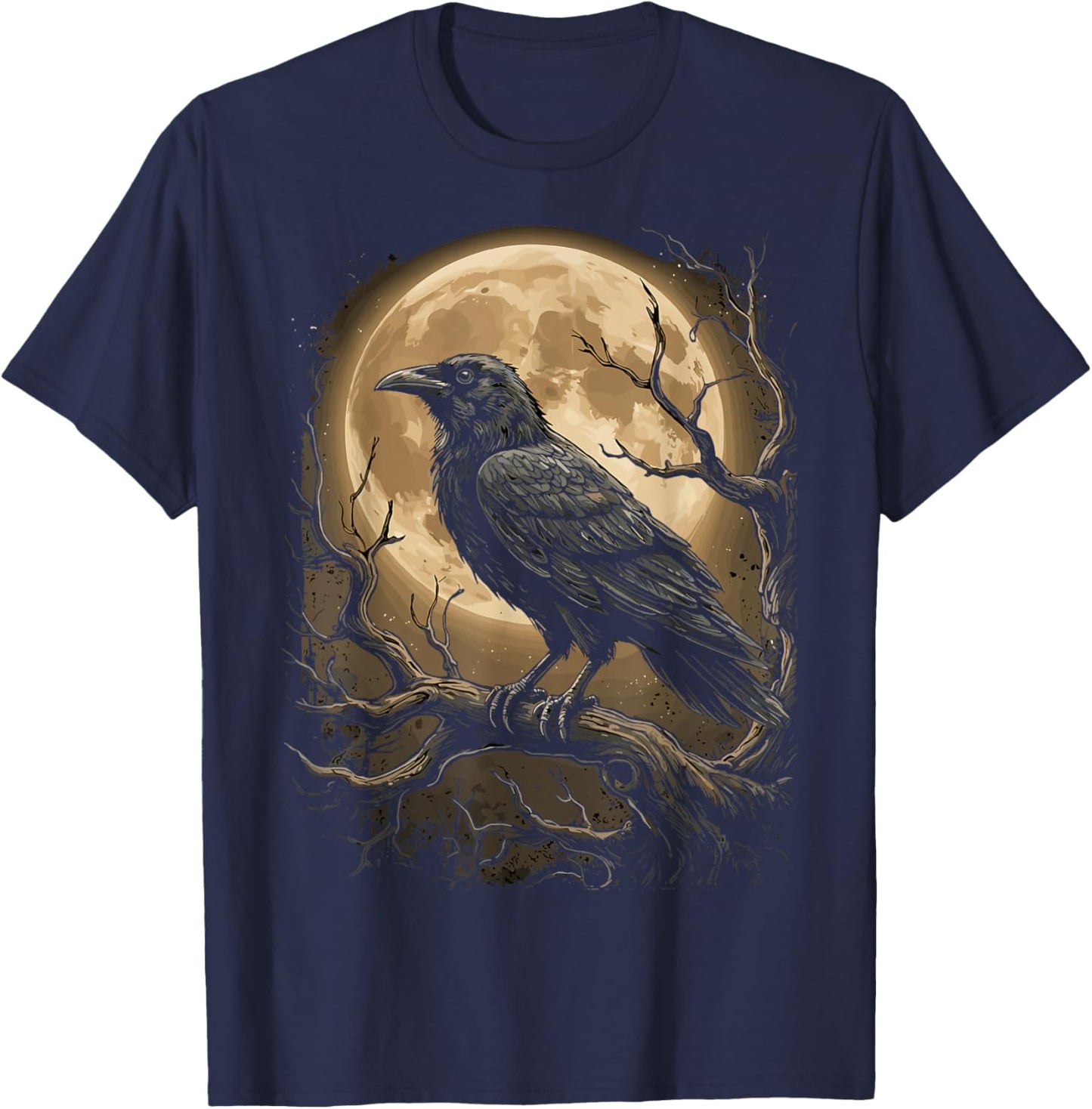 Gothic Black Crow Raven Moon Dark Forest Bird T-Shirt - T-Shirt | Navy