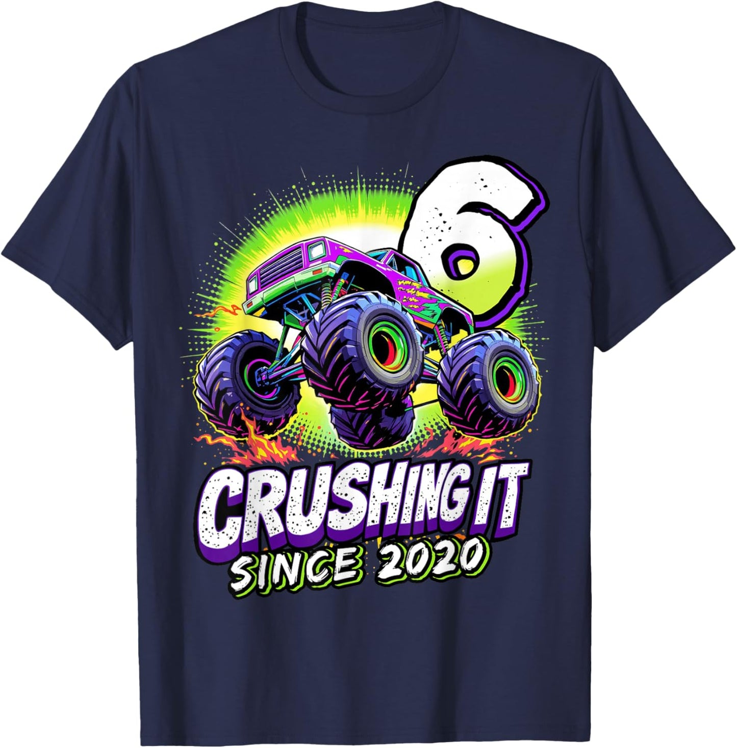 Birthday Monster Truck 6 Year Old Boys 6th Party Born 2020 T-Shirt - T-Shirt | Navy
