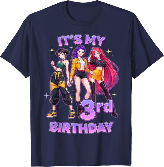 3 Years Old Birthday K pop Kids 3rd Bday Girls K-pop T-Shirt - T-Shirt | Navy