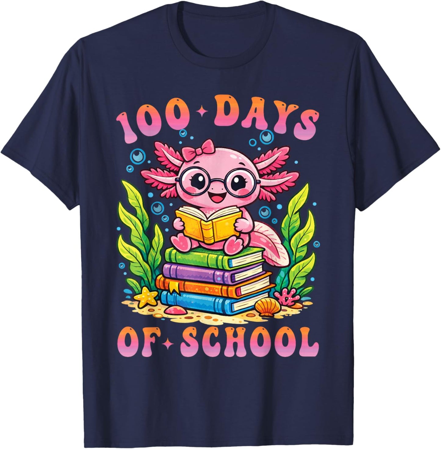 100 Days of School Axolotl Teacher Students 100th Day School T-Shirt - T-Shirt | Navy