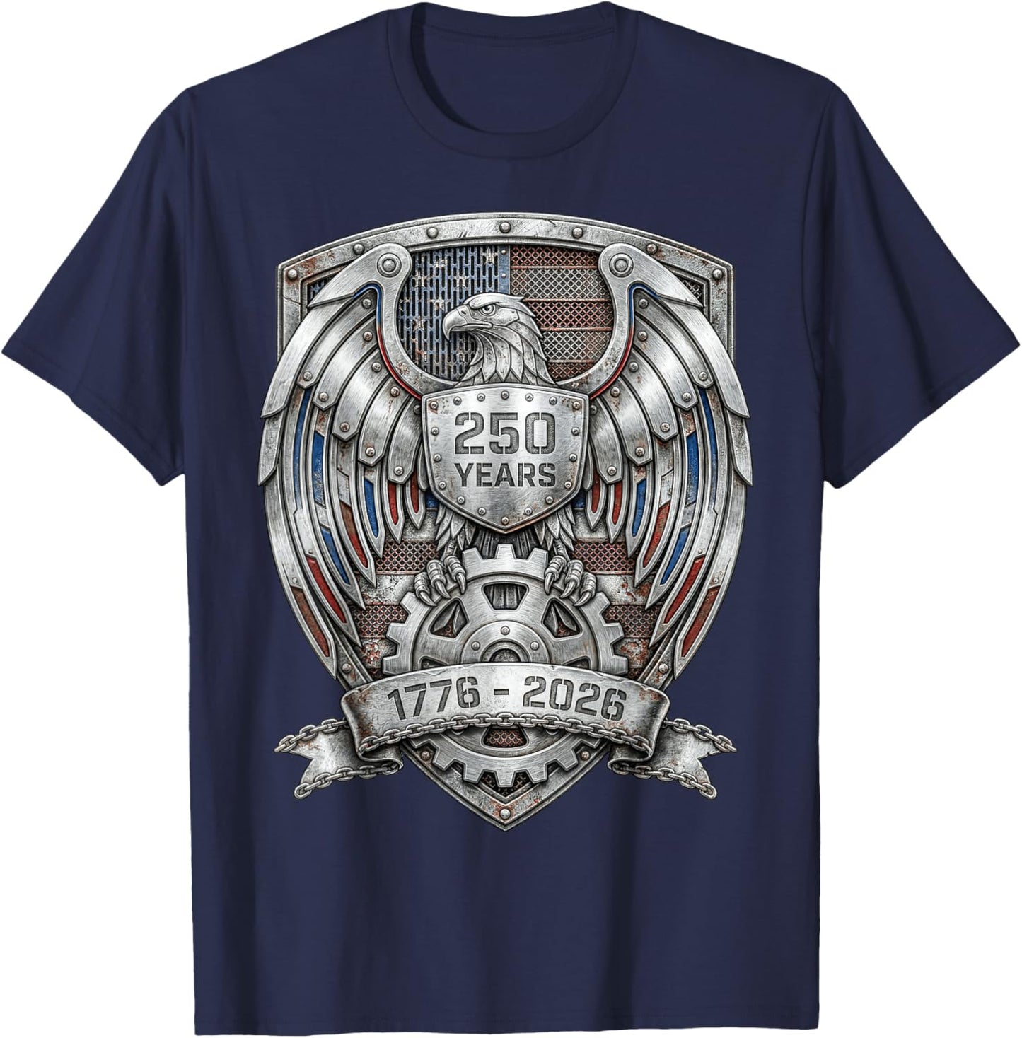 Eagle and Flag 250 Years 1776-2026 250th Birthday Shield T-Shirt - T-Shirt | Navy