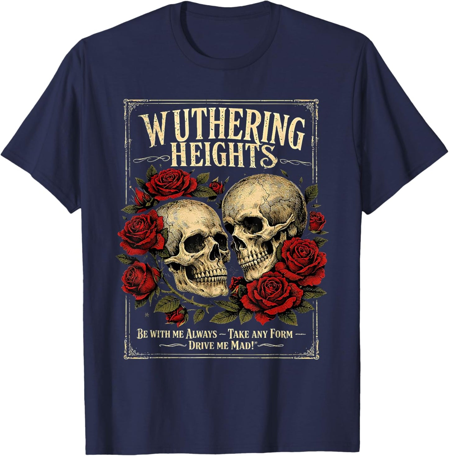 Wuthering Heights Gothic Skull Literary Art T-Shirt - T-Shirt | Navy