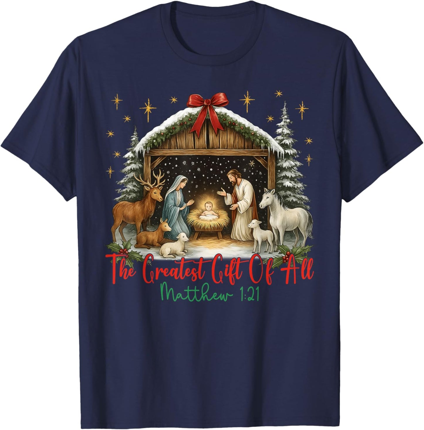 Jesus Nativity Scene The Greatest of All Merry Christmas T-Shirt - T-Shirt | Navy