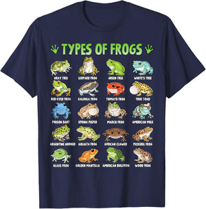 Types of Frogs Herpetology Frog Educational Toad Amphibian T-Shirt - T-Shirt | Navy
