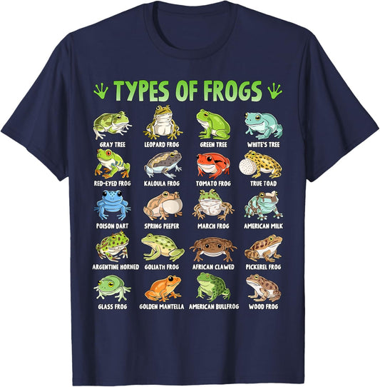 Types of Frogs Herpetology Frog Educational Toad Amphibian T-Shirt - T-Shirt | Navy