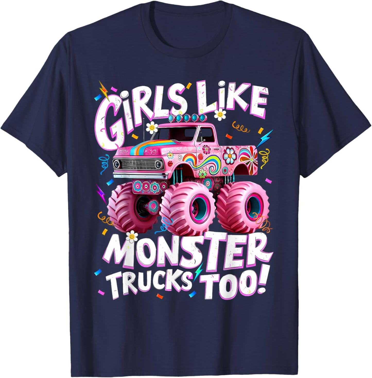 Girls Like Monster Trucks Too Groovy Monster Truck Girls T-Shirt - T-Shirt | Navy