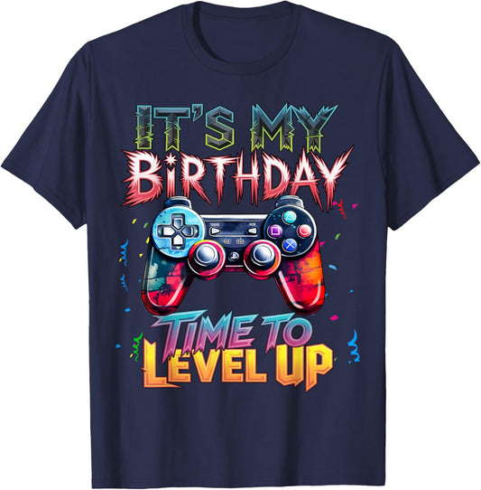 It's My Birthday Time to Level Up Video Game Gaming Men Boys T-Shirt - T-Shirt | Navy