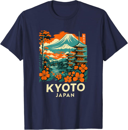 Kyoto Japan Mount Fuji Pagoda Vintage Travel T-Shirt - T-Shirt | Navy