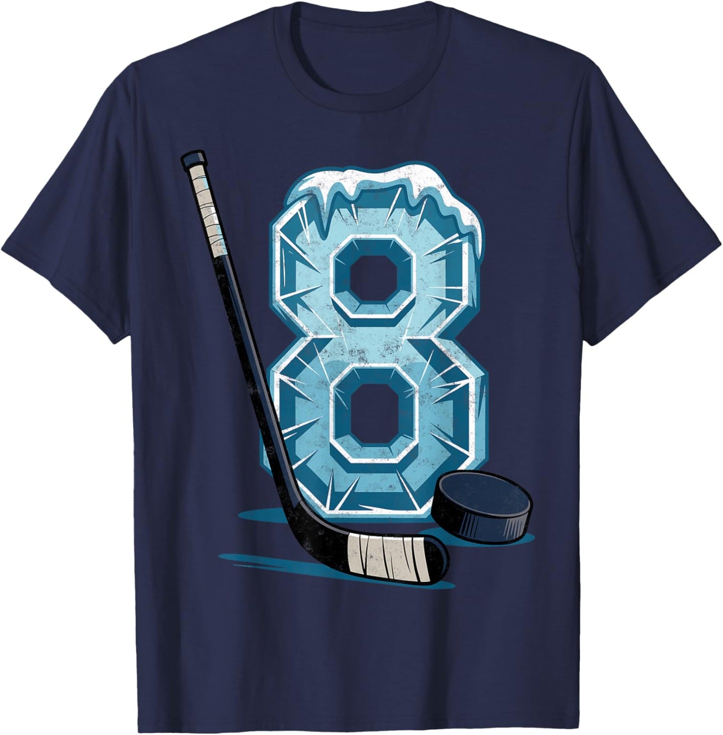 Ice Hockey 8 Years Birthday Boy 8th Bday Kids Hockey Party T-Shirt - T-Shirt | Navy