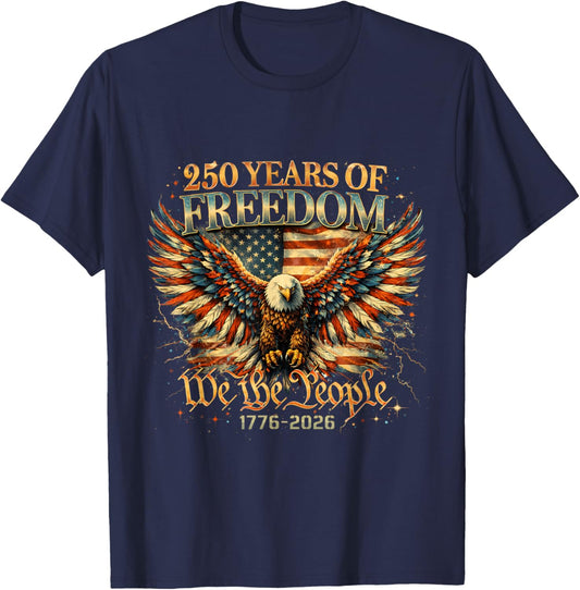 Vintage USA 250 Years Freedom Eagle Patriotic 2026 T-Shirt - T-Shirt | Navy