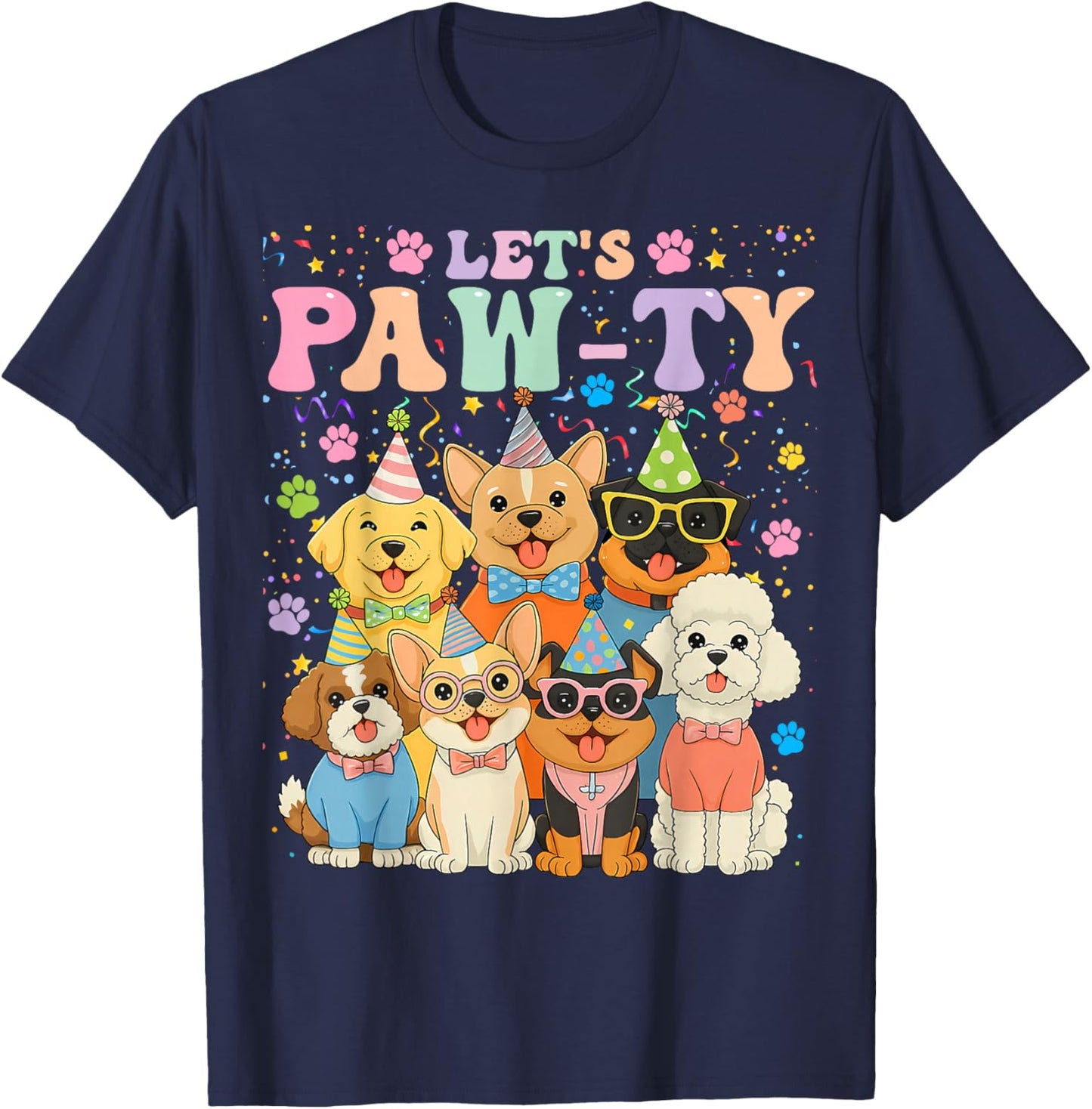 Dog Mom Birthday Dog Bday Boy Girl Let's Pawty Birthday T-Shirt - T-Shirt | Navy