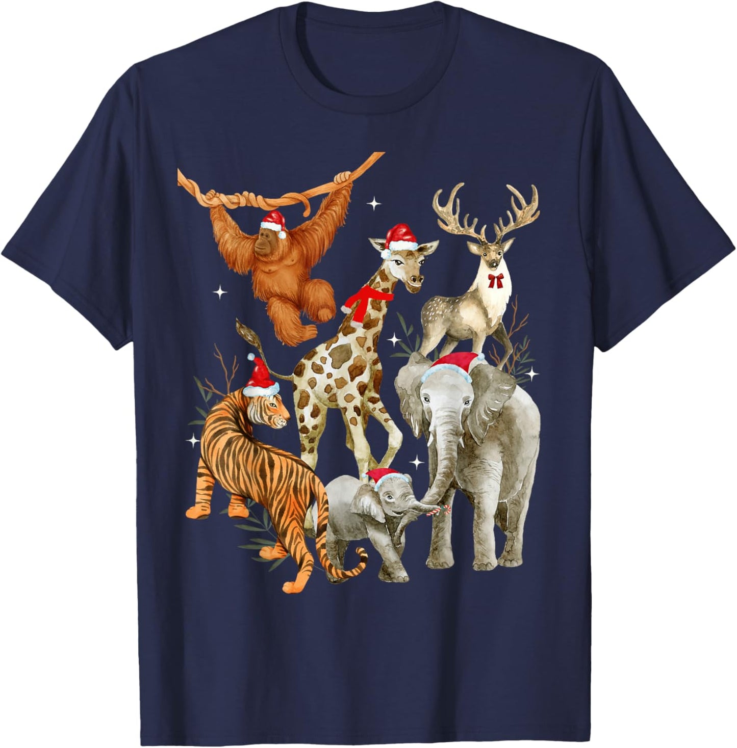 Christmas Men Women Kids Wildlife Zoo Day Beautiful Animals T-Shirt - T-Shirt | Navy