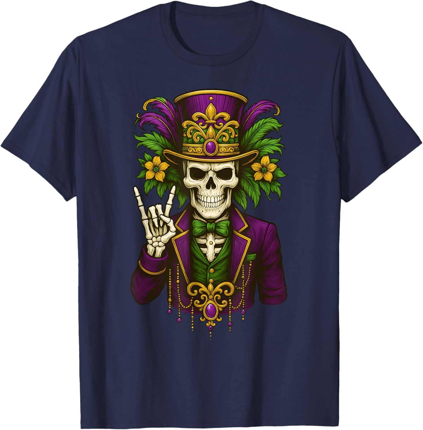 Mardi Gras Costume Carnival Skull Rock Halloween Witch T-Shirt - T-Shirt | Navy