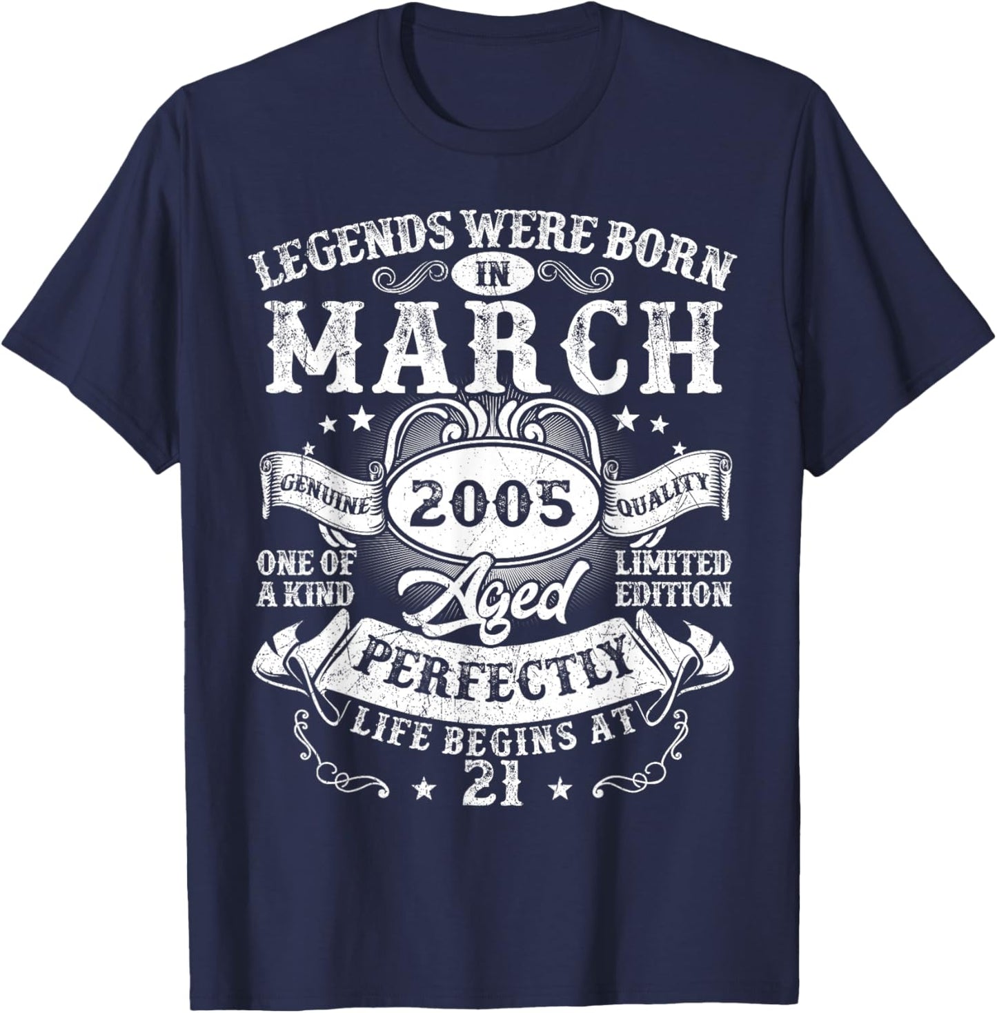 Vintage Legend March 2005 21 Year Old 21st Birthday Men Boys T-Shirt - T-Shirt | Navy