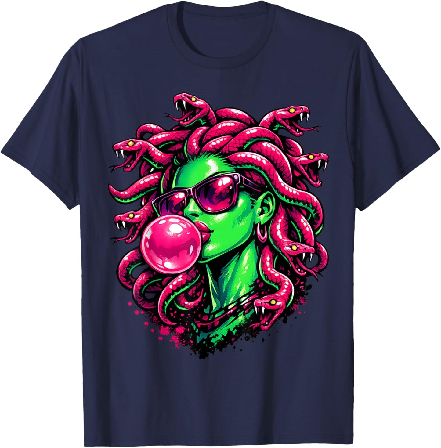 Medusa Bubblegum Greek Mythological Snake Hair Goddess T-Shirt - T-Shirt | Navy