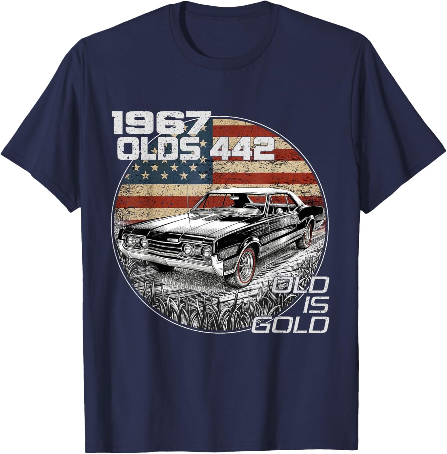 Vintage 67 1967 Olds 442 Silhouette Muscle Cars T-Shirt - T-Shirt | Navy