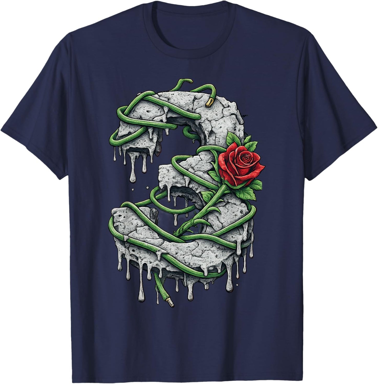 Concrete Rose Fir Green Red Cement Grey Graphic Match T-Shirt - T-Shirt | Navy