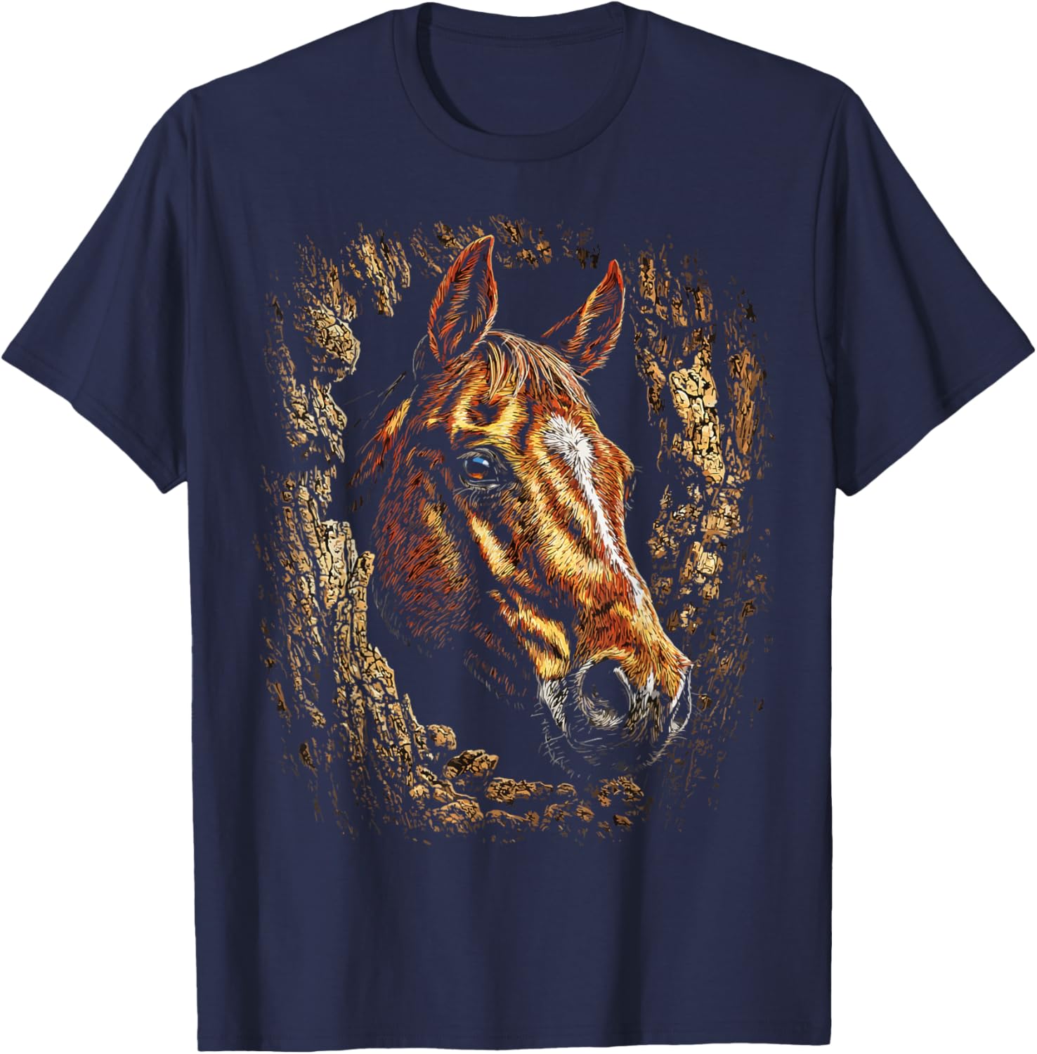 Colorful Horse Art Cute Farm Animal Autumn Aesthetic Fall T-Shirt - T-Shirt | Navy