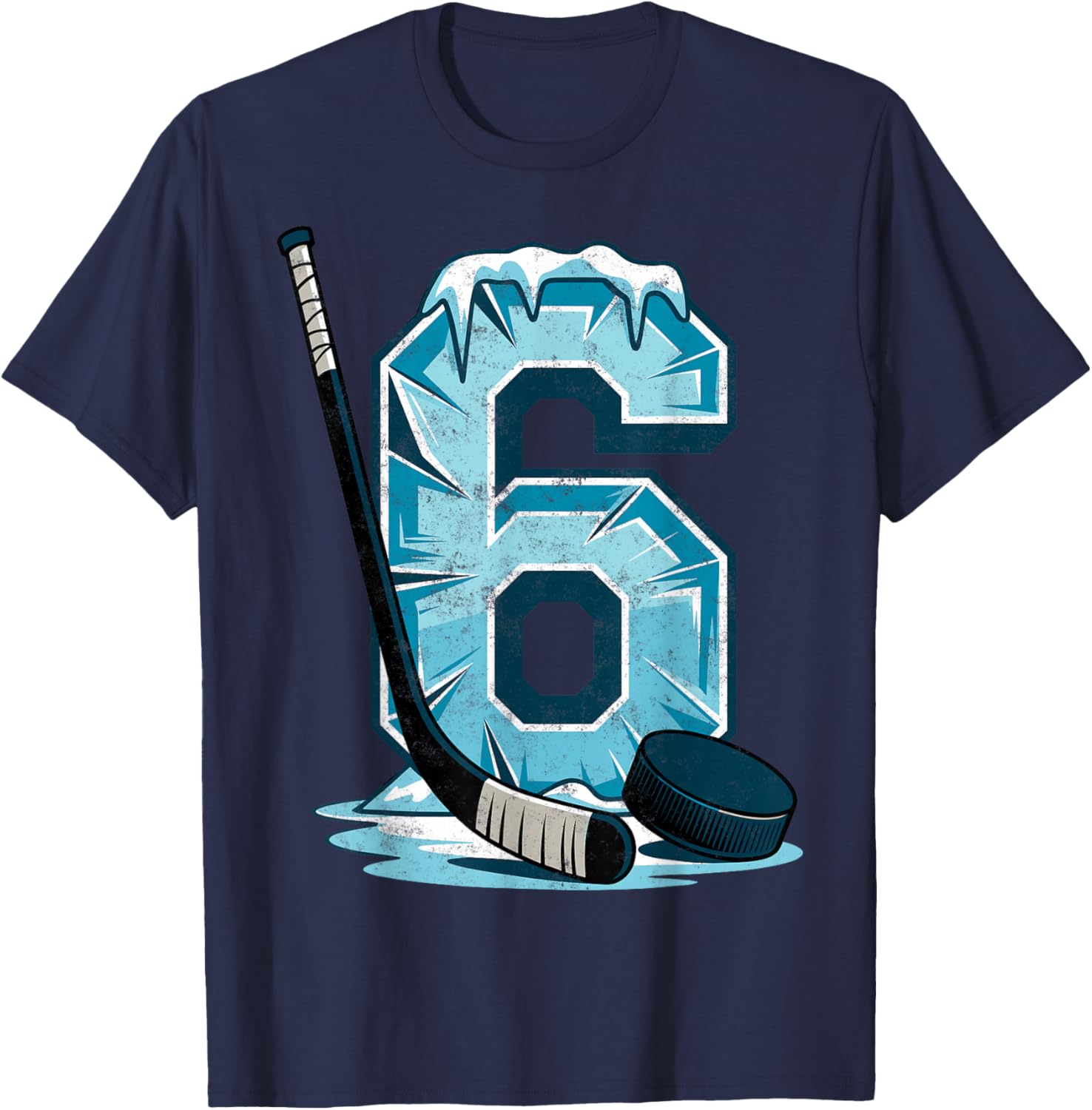 Ice Hockey 6 Years Birthday Boy 6th Bday Kids Hockey Party T-Shirt - T-Shirt | Navy