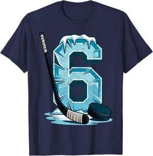 Ice Hockey 6 Years Birthday Boy 6th Bday Kids Hockey Party T-Shirt - T-Shirt | Navy