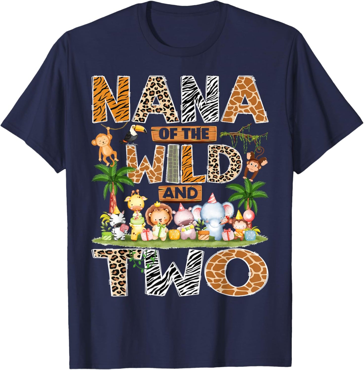 Nana of The Wild & Two 2nd Birthday Boy Safari Jungle T-Shirt - T-Shirt | Navy