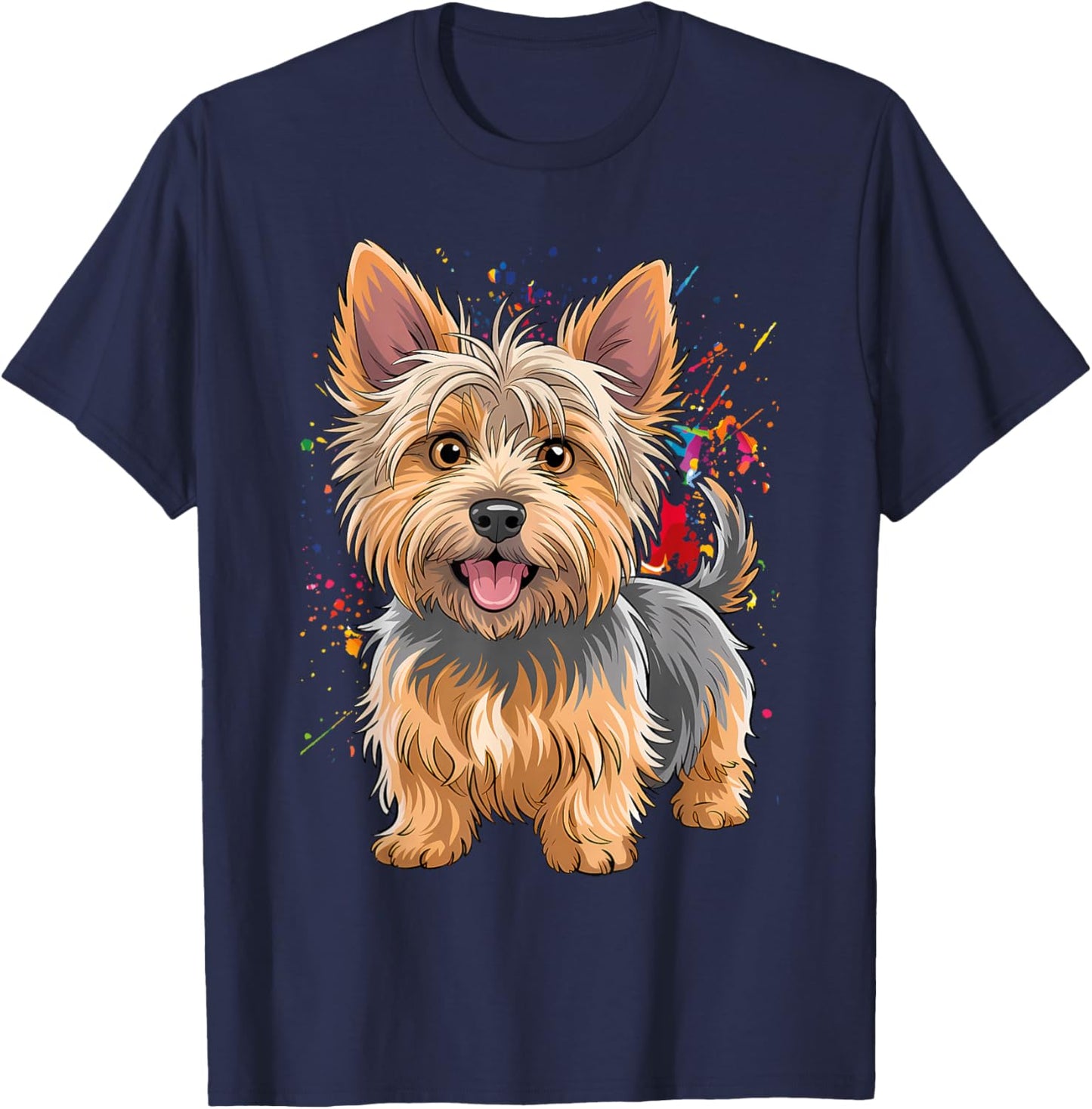Watercolor Colorful Australian Silky Terrier Dog T-Shirt - T-Shirt | Navy