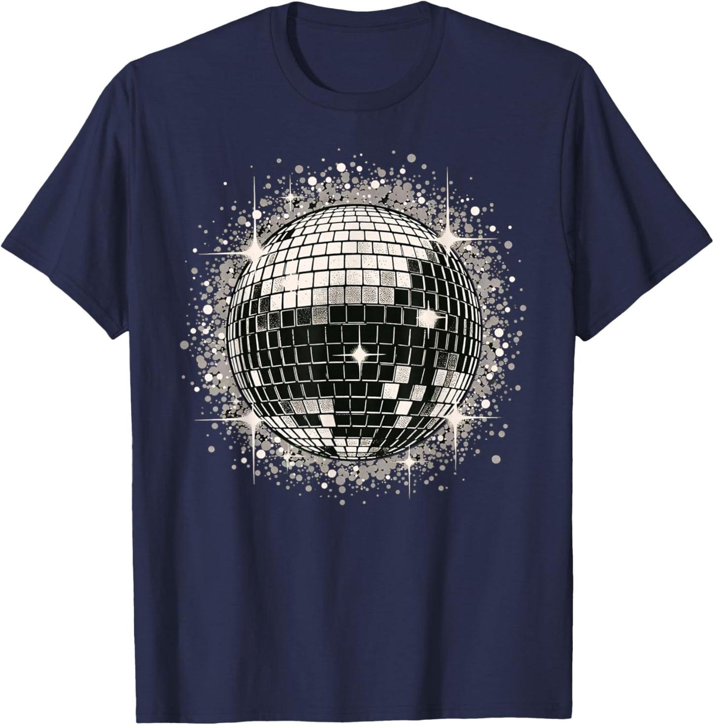 Black & White Disco Ball Retro Party T-Shirt - T-Shirt | Navy