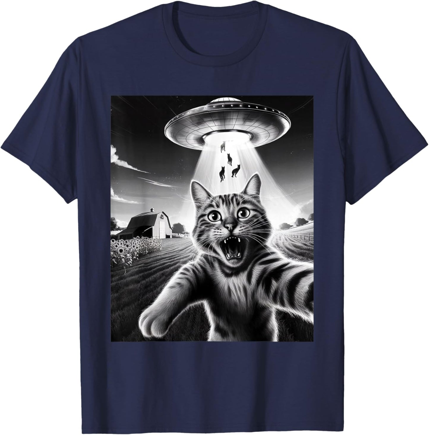 Cat UFO Aliens Sarcastic Humor Sayings Sarcasm Quotes T-Shirt - T-Shirt | Navy