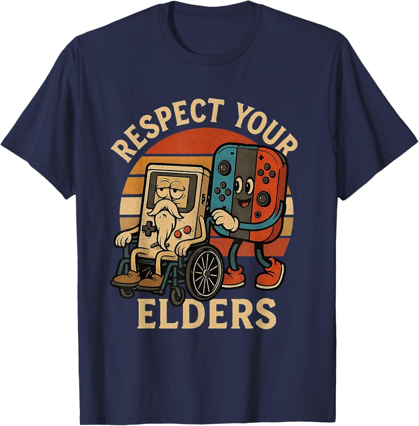 Respect Your Elders Funny Retro Gaming Tech Quote T-Shirt - T-Shirt | Navy