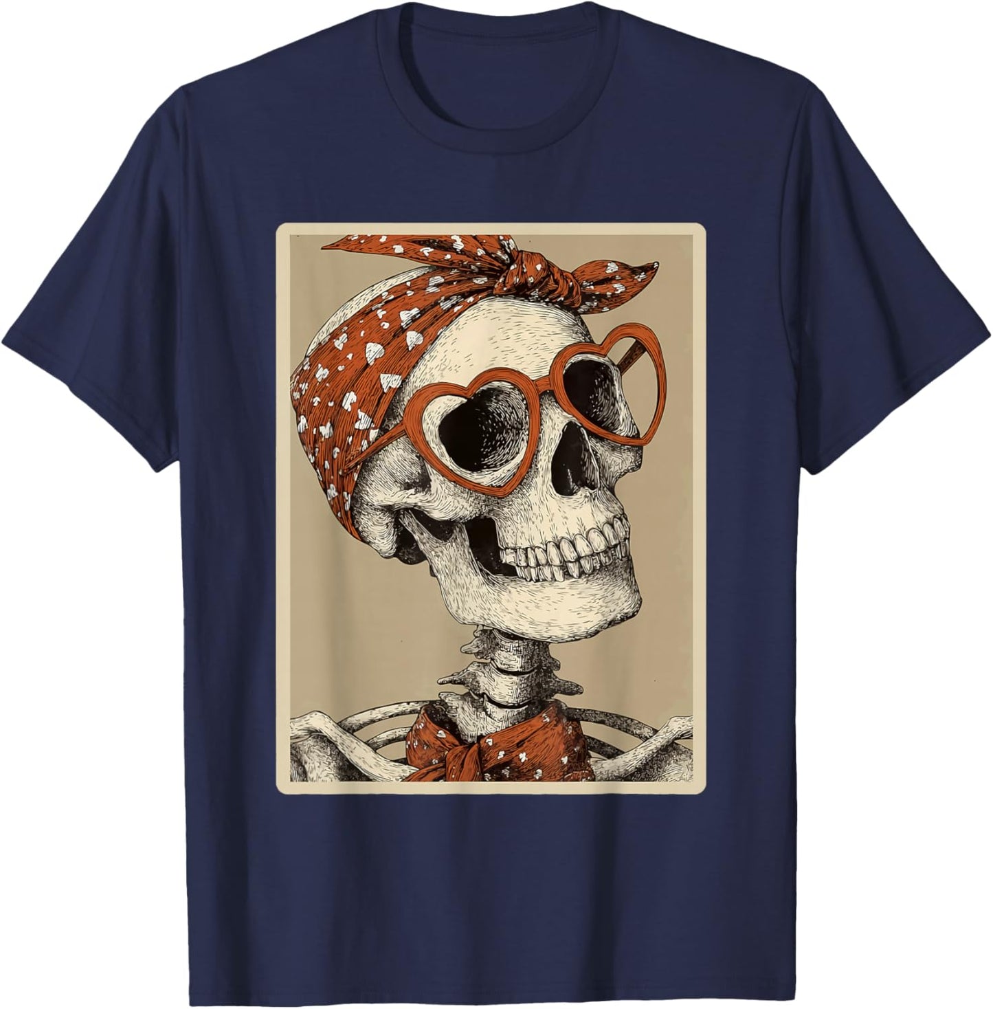 Cute Skeleton with Hearts Glasses Gothic Valentines Coquette T-Shirt - T-Shirt | Navy