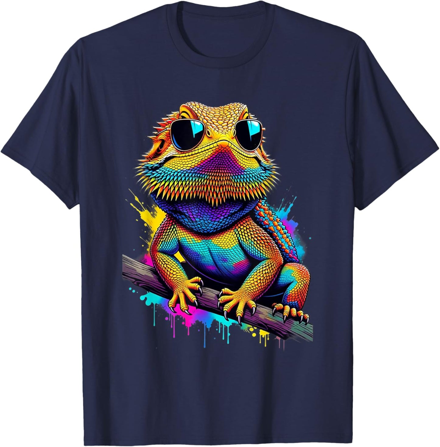 Colorful Graphic Bearded Dragon Cute Animal Lovers T-Shirt - T-Shirt | Navy
