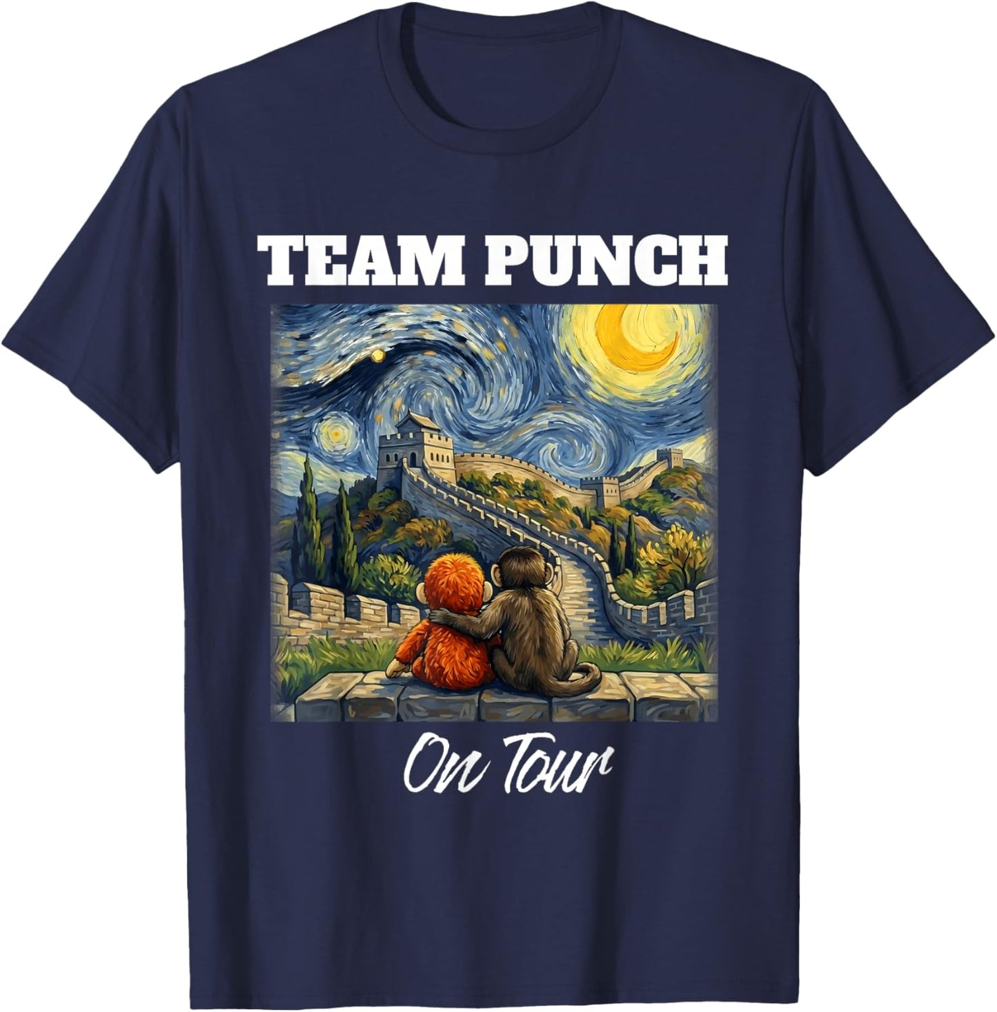 Team Punch on Tour Great Wall of China Funny Punch Monkey T-Shirt - T-Shirt | Navy