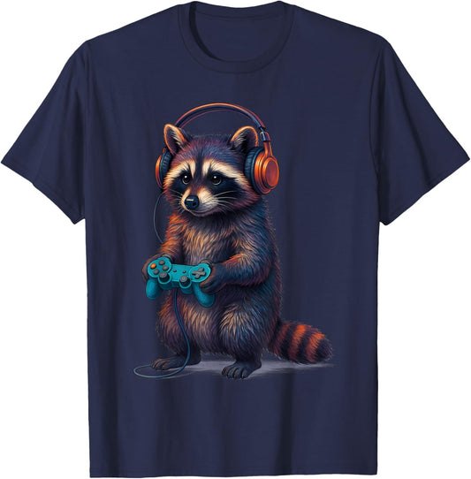 Gamer Racoon Video Games Boys Teen Men Girls Funny Gaming T-Shirt - T-Shirt | Navy