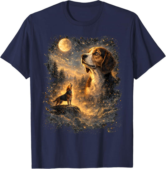 Beagle Howling at The Moon Retro Graphic Dog Lovers T-Shirt - T-Shirt | Navy