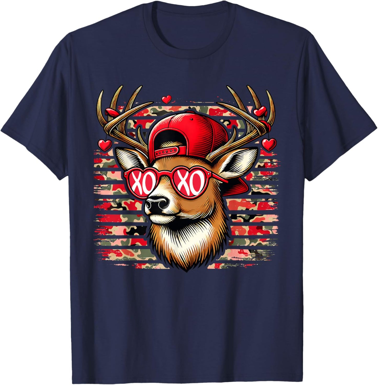 Funny Valentine Buck XOXO Deer Hunting Cute Heart Camo T-Shirt - T-Shirt | Navy