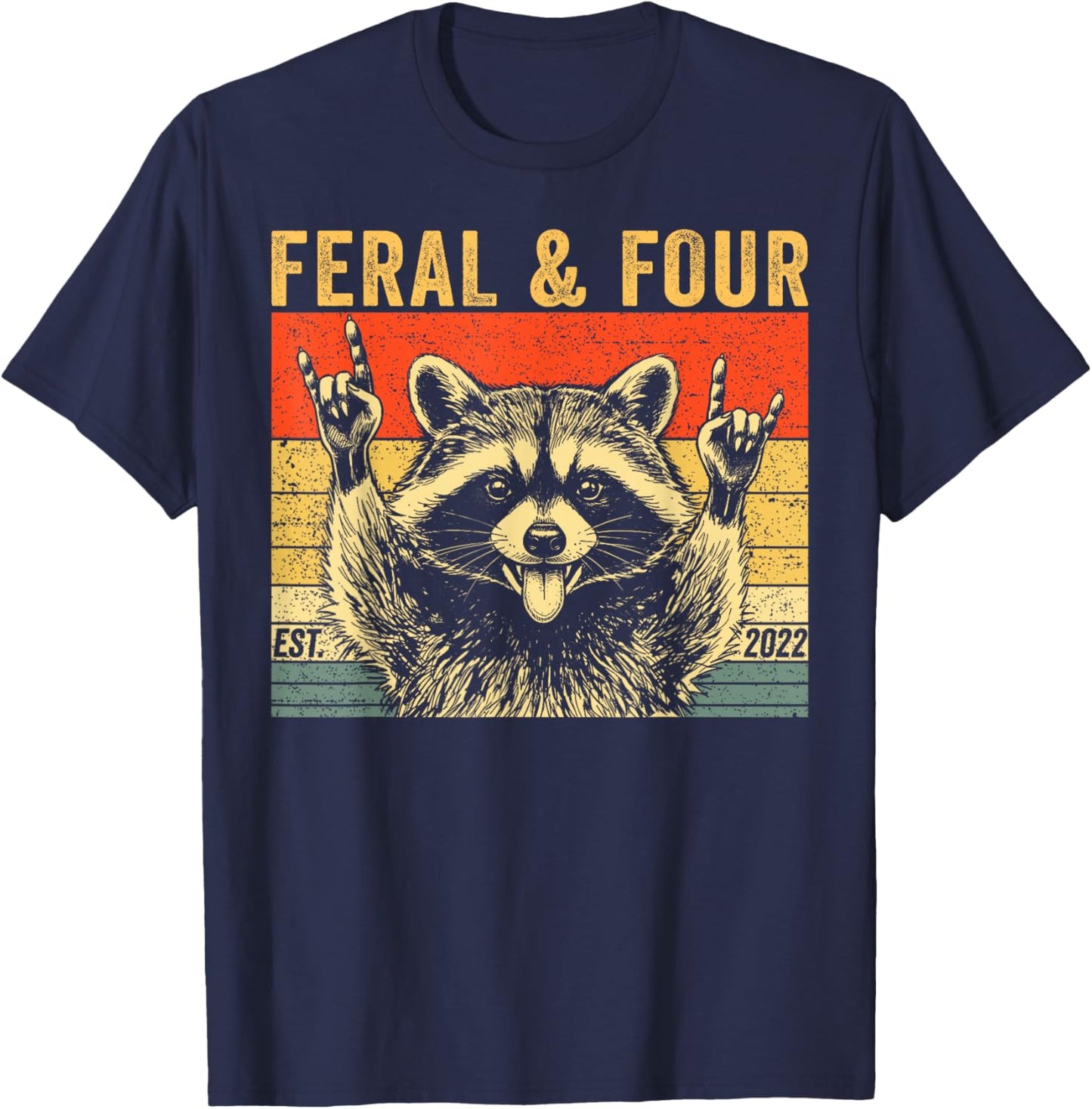 Feral and Four Raccoon Funny 4th Birthday Girls Boys Kids T-Shirt - T-Shirt | Navy
