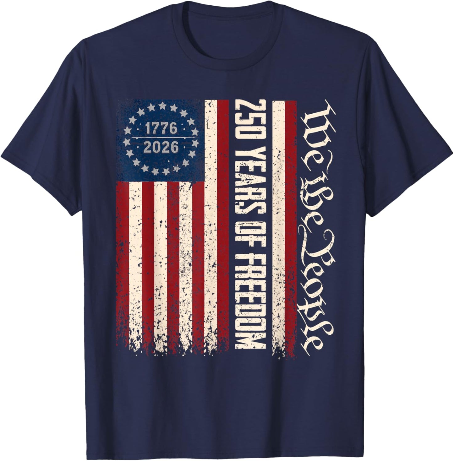 Flag Vintage 250 Years American 1776 2026 250th USA Birthday T-Shirt - T-Shirt | Navy